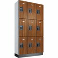 Global Industrial 3-Tier 9 Door Digital Wood Locker, 36inW x 15inD x 72inH, Cherry, Assembled 299232